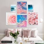 تابلو 6 تکه مدرن و خاص به رنگ صورتی و آبی کد 0283