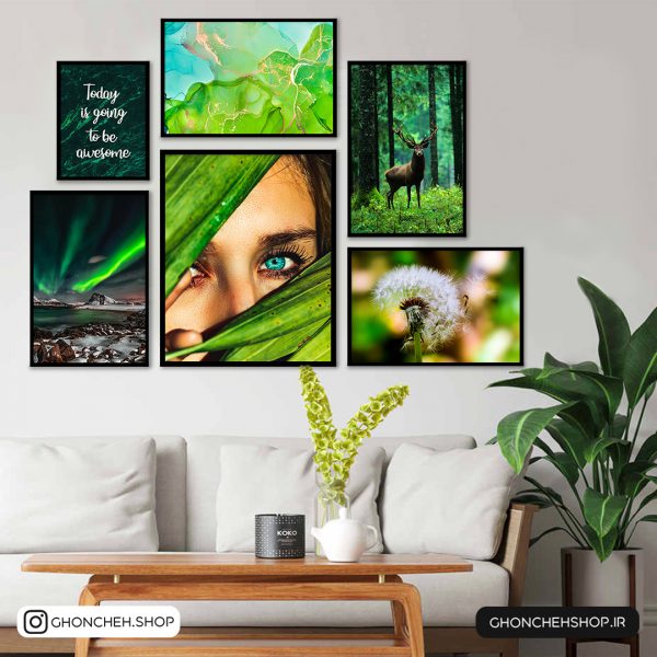 0286 تابلو 6 تکه مدرن و خاص به رنگ سبز کد 0286 - تصویر 1