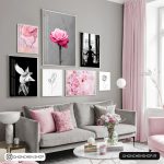 تابلو 7 تکه فوق العاده جذاب طوسی، مشکی و صورتی کد 0312