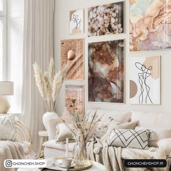 تابلو  7 تکه فوق العاده جذاب قهوه ای و کرمی 0314 - تصویر 1