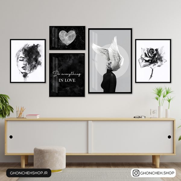 0335 تابلو 5 تکه جذاب سیاه و سفید کد 0335 - تصویر 1