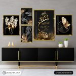 تابلو 5 تکه وان یکاد مشکی طلایی کد 0338