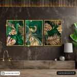 تابلو سه تیکه سبز و طلایی کد 0344