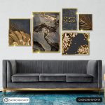 تابلو 5 تکه طوسی طلایی جذاب کد 0353