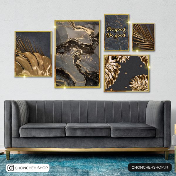 0353 تابلو 5 تکه طوسی طلایی جذاب کد 0353 - تصویر 1