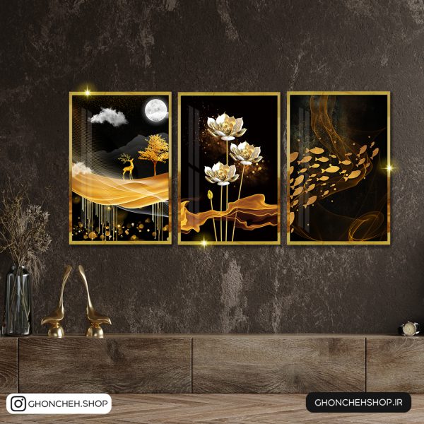 تابلو سه تکه مشکی طلایی جذاب کد 0354 - تصویر 1