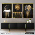 تابلو سه تکه مشکی طلایی مدرن کد 0367