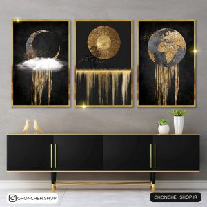 تابلو سه تکه مشکی طلایی مدرن کد 0367