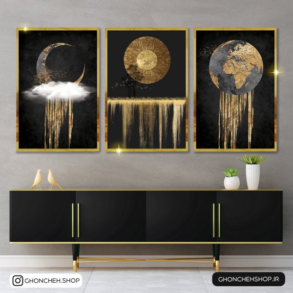 تابلو سه تکه مشکی طلایی مدرن کد 0367 - تصویر 1
