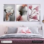 تابلو سه تکه طوسی صورتی کد 0377