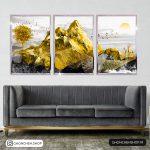 تابلو سه تکه طوسی و طلایی کد 0380