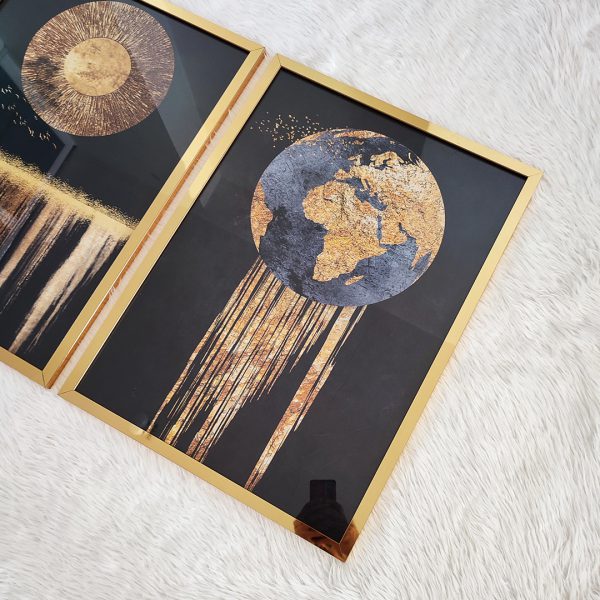 تابلو سه تکه مشکی طلایی مدرن کد 0367 - تصویر 2