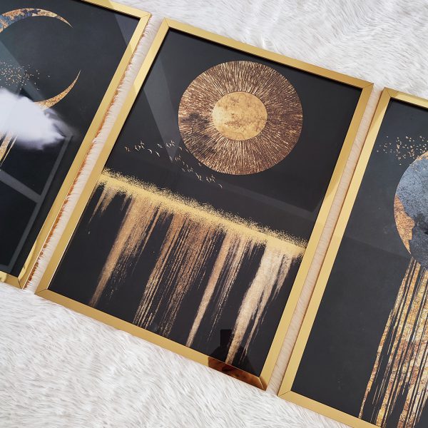 تابلو سه تکه مشکی طلایی مدرن کد 0367 - تصویر 3