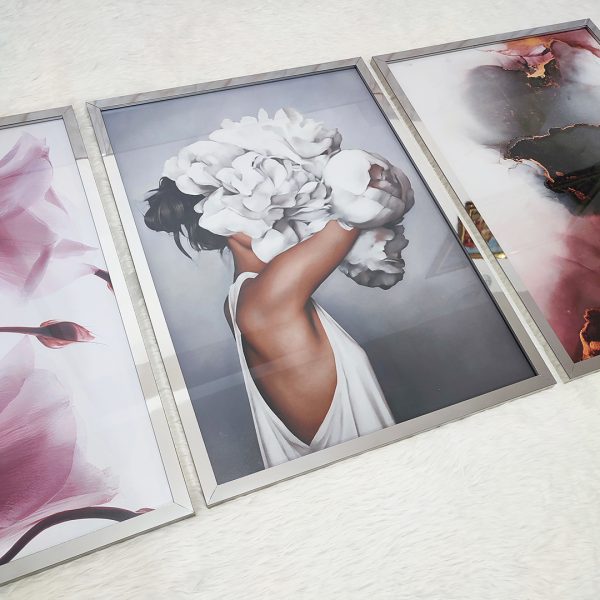 تابلو سه تکه طوسی صورتی کد 0377 - تصویر 3