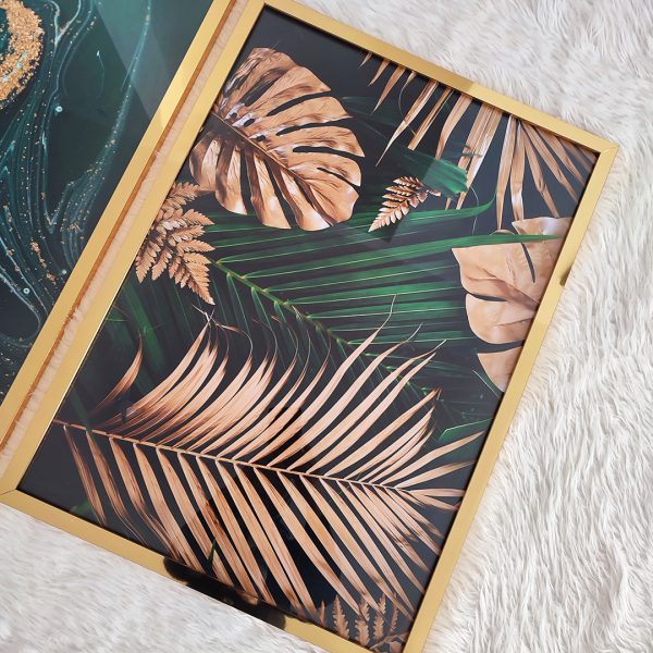 3 تابلو سه تیکه سبز و طلایی کد 0344 - تصویر 2