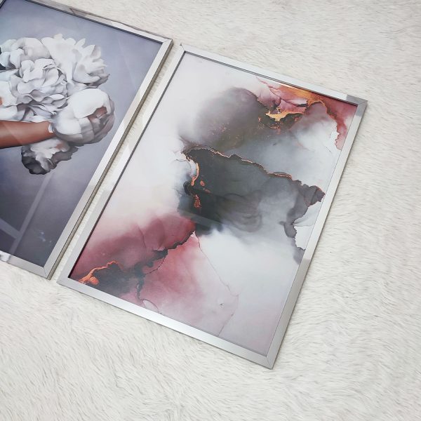 تابلو سه تکه طوسی صورتی کد 0377 - تصویر 2