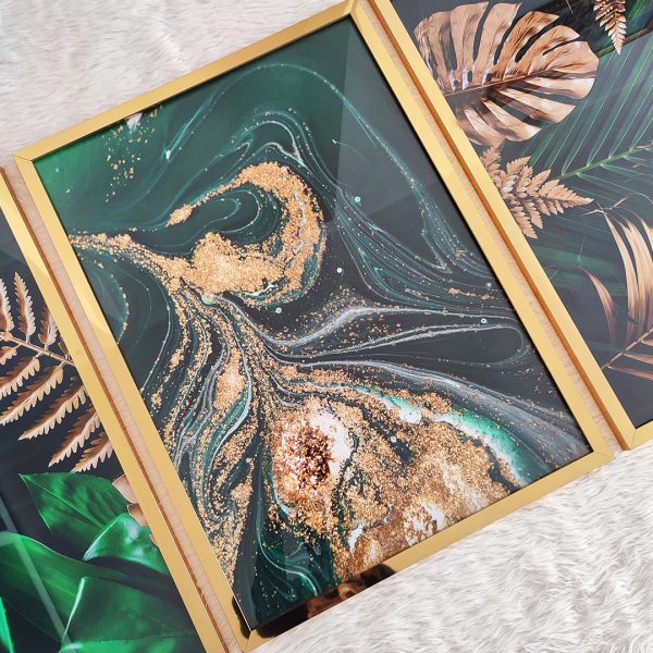 4 تابلو سه تیکه سبز و طلایی کد 0344 - تصویر 3