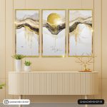 تابلو سه تکه طلایی انتزاعی جذاب کد 0402 - تصویر 2
