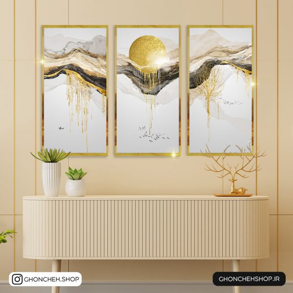 تابلو سه تکه طلایی انتزاعی جذاب کد 0402 - تصویر 2