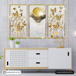 تابلو سه تکه طلایی انتزاعی جذاب کد 0402