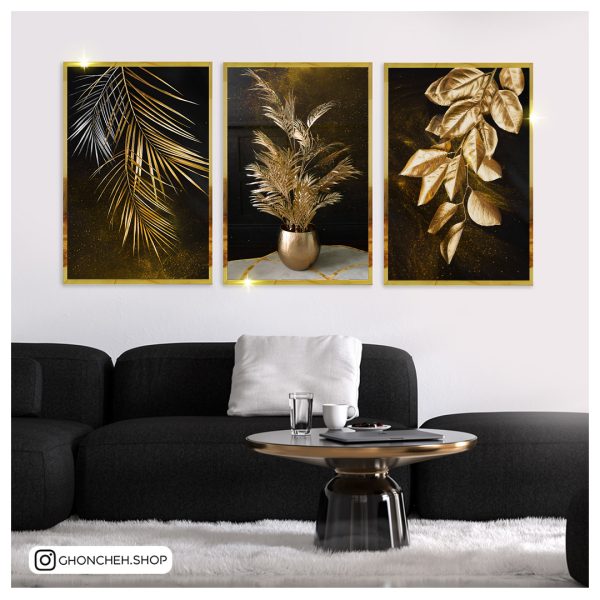 1819 تابلو سه تکه مشکی طلایی کد 0461 - تصویر 1