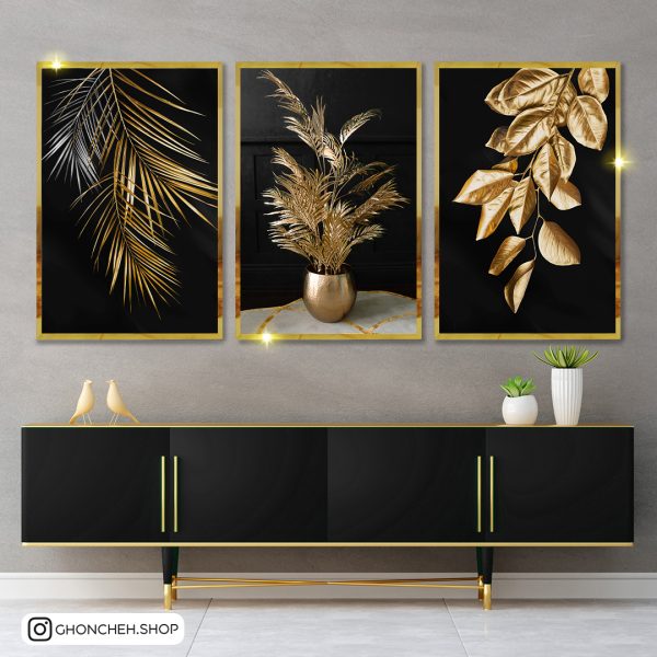 1820 تابلو سه تکه مشکی طلایی کد 0461 - تصویر 1