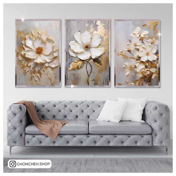 تابلو سه تکه طوسی نسکافه ای و طلایی کد 0462 - تصویر 1